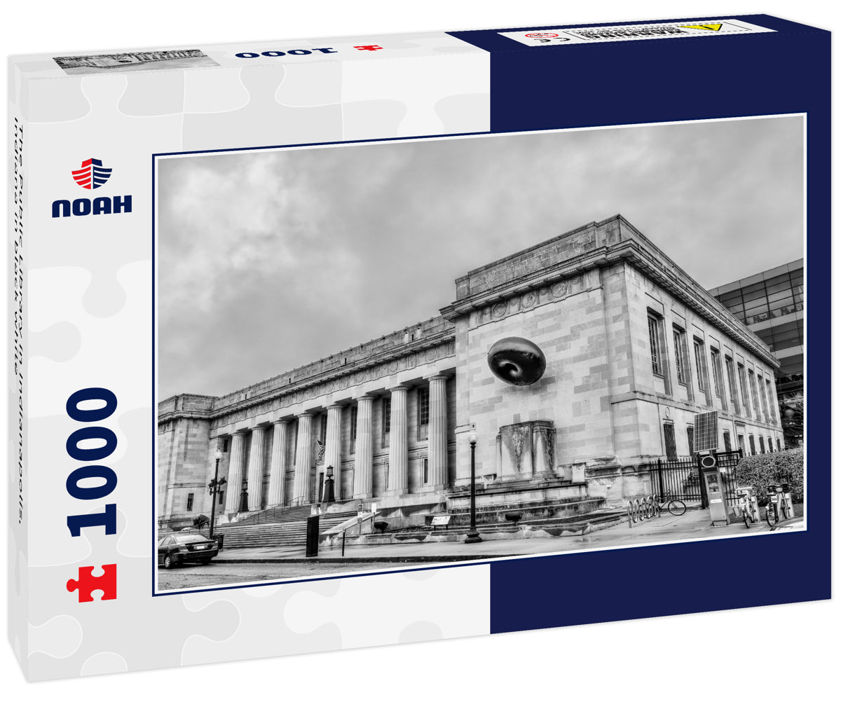 The Public Library in Indianapolis, Indiana in black white