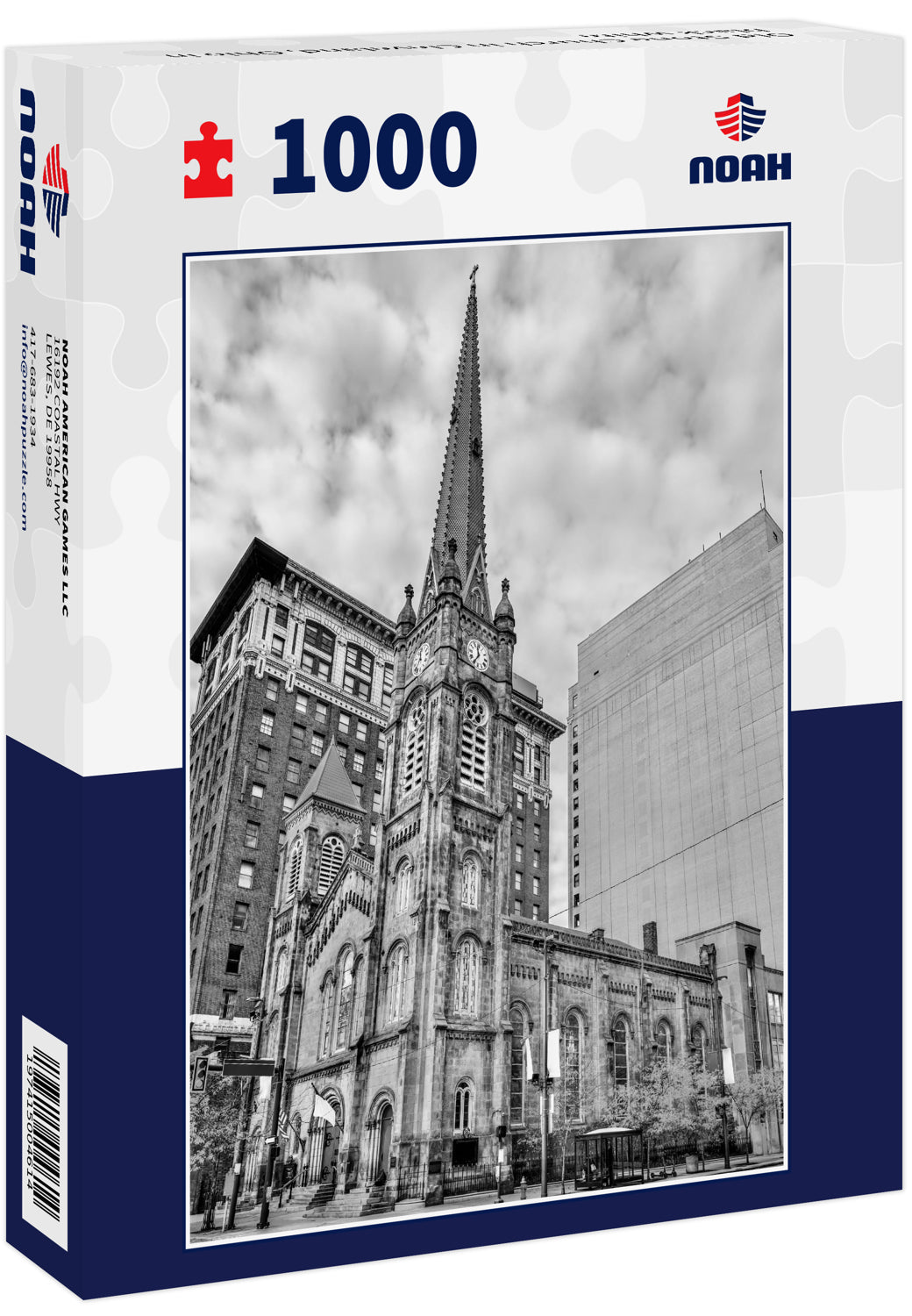 Old Stone Church in Cleveland, Ohio in black white