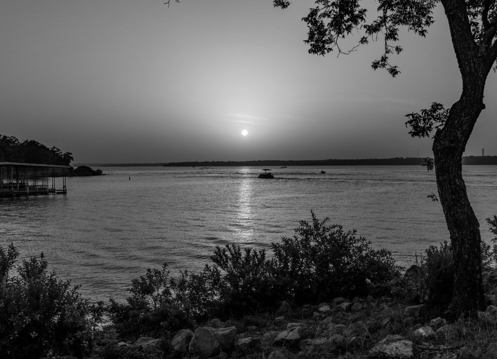 Sahara Dust over a lake in Oklahoma in black white