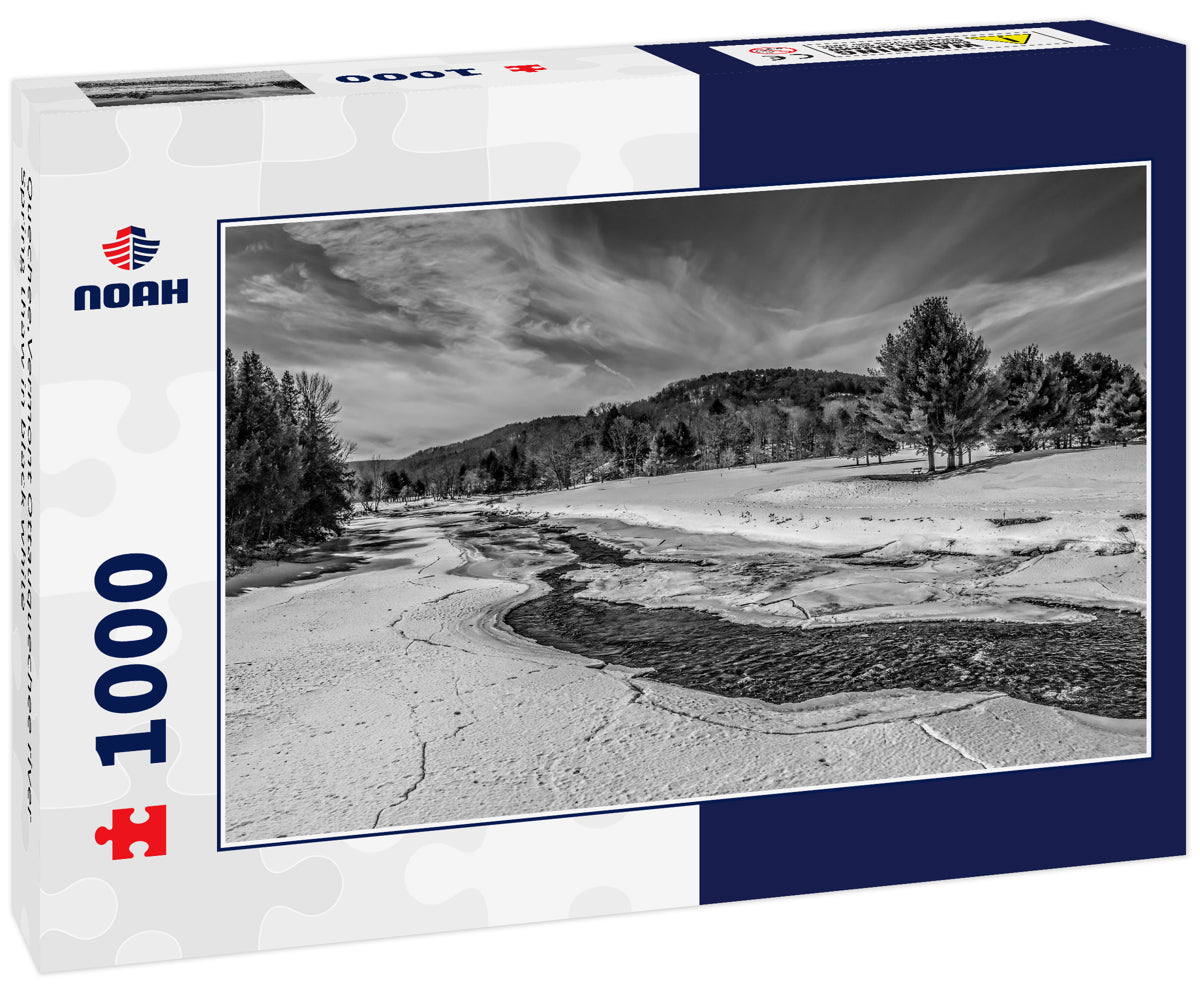 Quechee,Vermont Ottauquechee river Spring thaw in black white