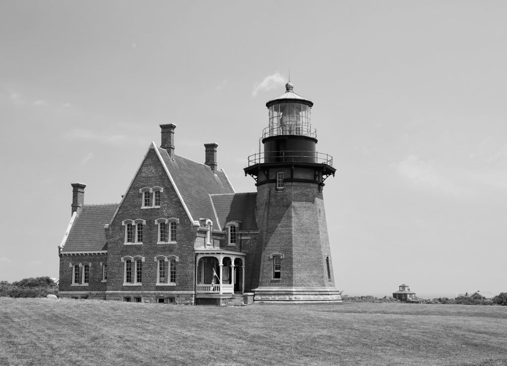 Block Island Lighthouse Rhode Island in black white