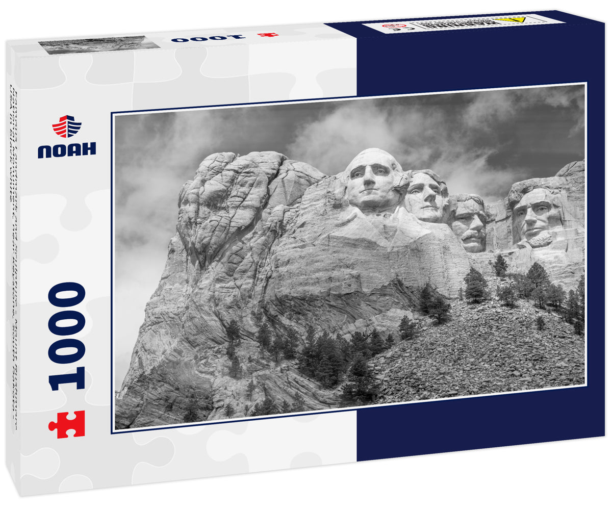 Famous Landmark and Sculpture - Mount Rushmore National Monument, near Keystone, South Dakota - USA in black white