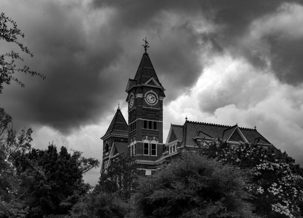 Samford Hall, Auburn Alabama in black white