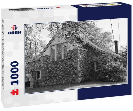 St Stephens Episcopal Church in East Haddam, Connecticut in black white