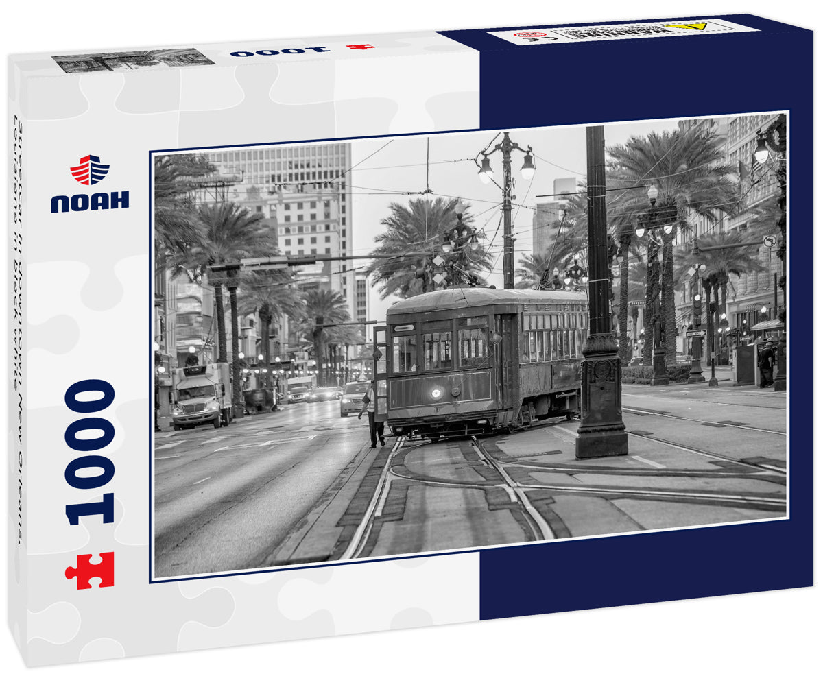 Streetcar in downtown New Orleans, Louisiana in black white
