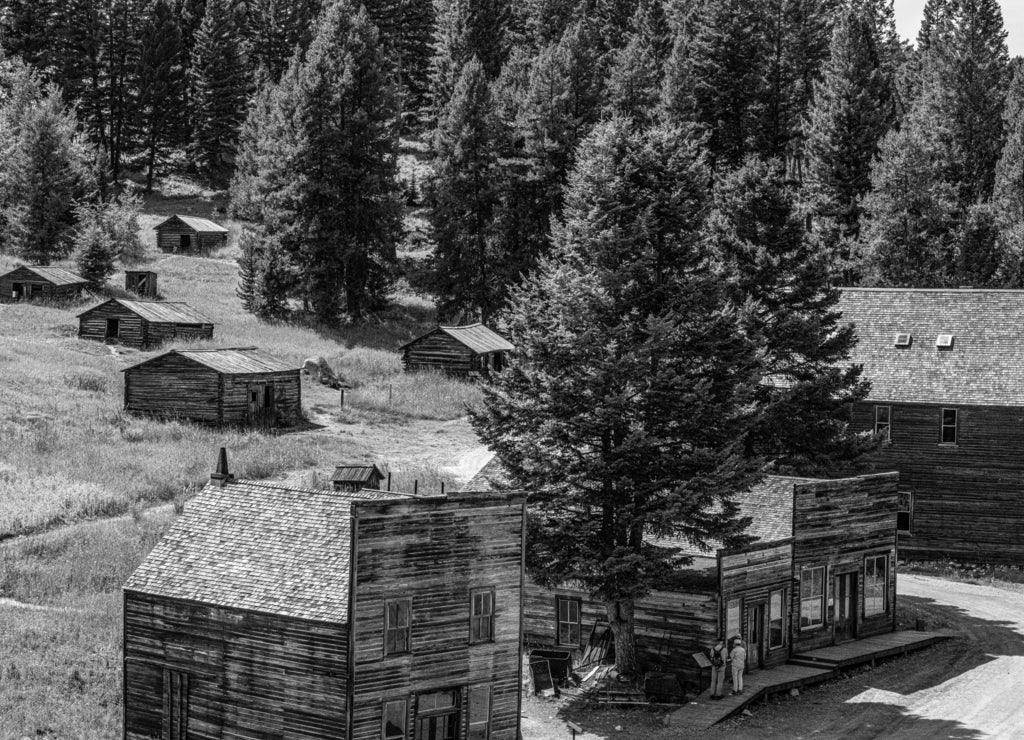 Historic, most Intact, Garnet Ghost Town Montana in black white