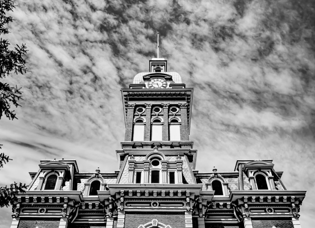 Adams County Courthouse in Decatur, Indiana in black white