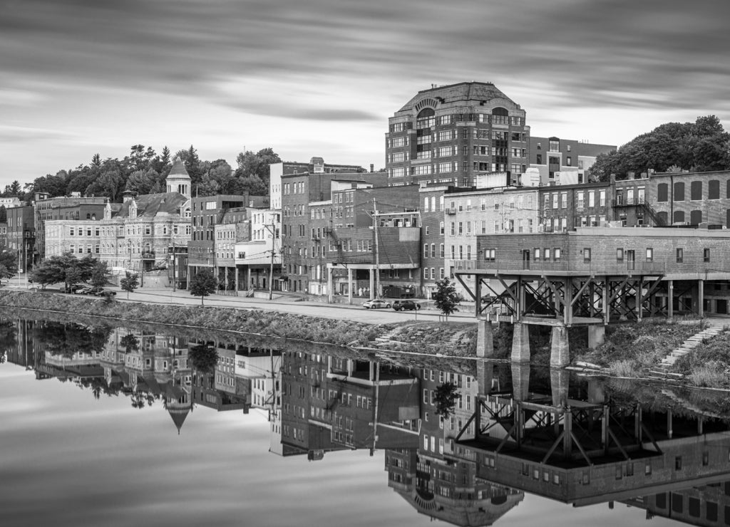 Augusta Skyline, Maine in black white