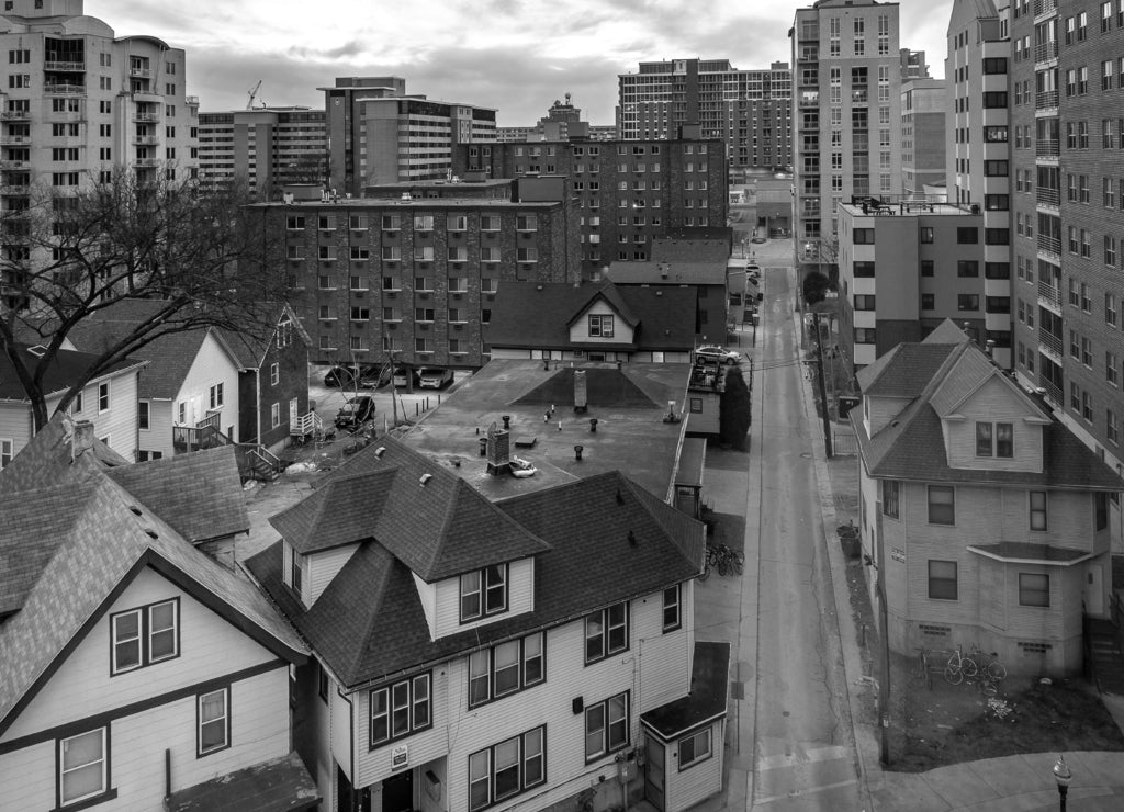 Photography of Madison, Wisconsin Skyline in black white