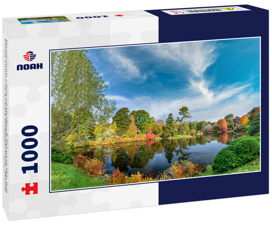 Panoramic view of Hadlock Pond in the fall. Three colors of Acadia National Park, Maine