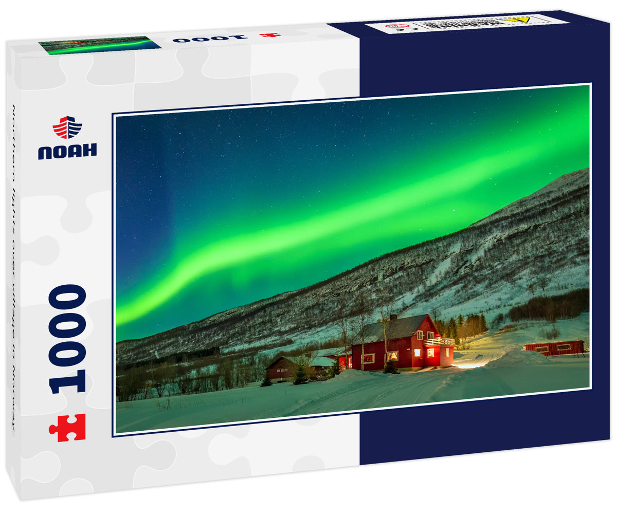 Northern lights over village in Norway