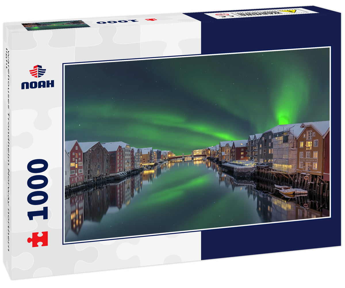 warehouses Trondheim Norway northern light
