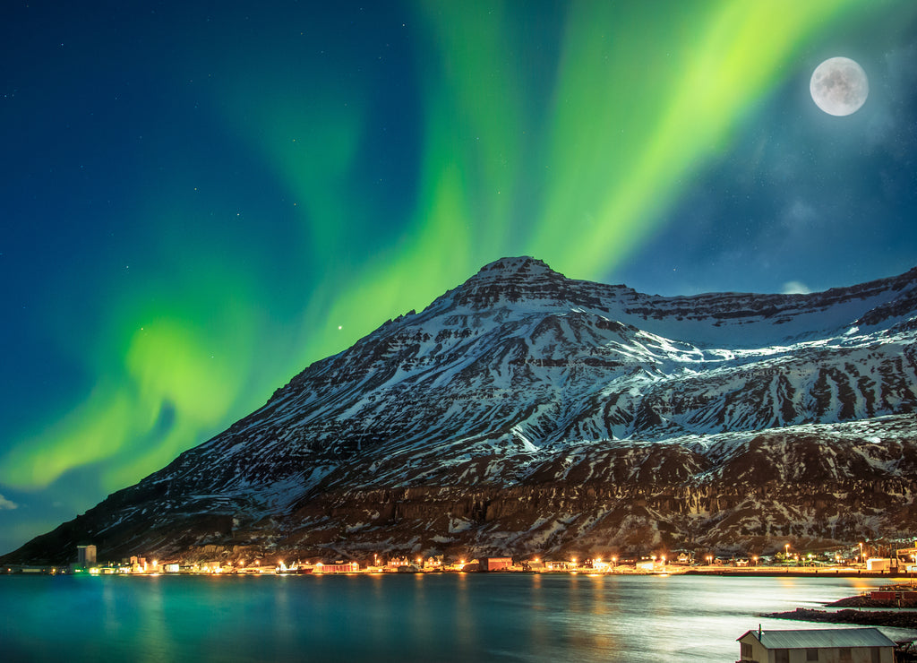 Northern lights over Seydisfjordur, Iceland