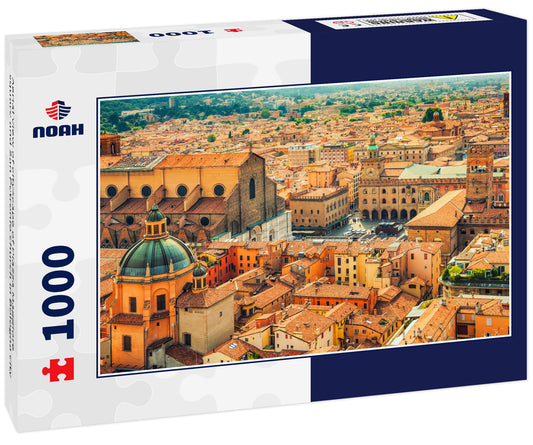 Aerial view of cityscape of Piazza Maggiore square and San Petronio church in Bologna city