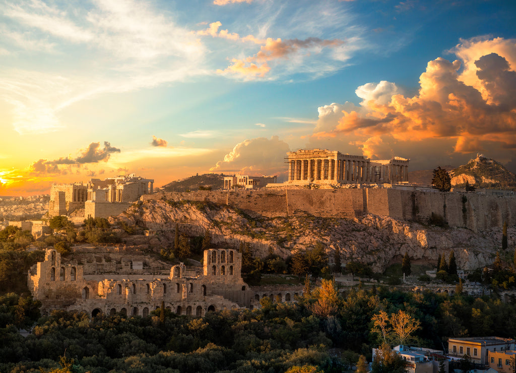 Acropolis of Athens at sunset.