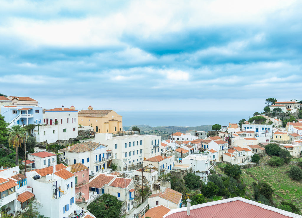 Kea island Cyclades Greece, building and nature background