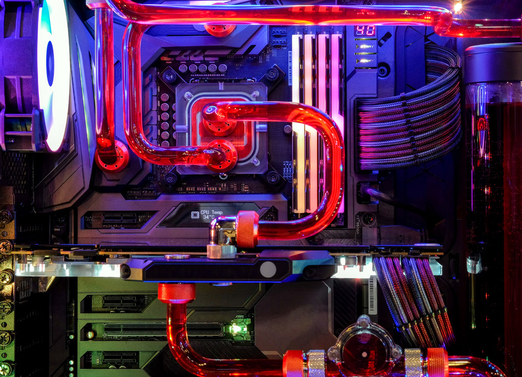 Desktop computer gaming with multicolor LED light show while working