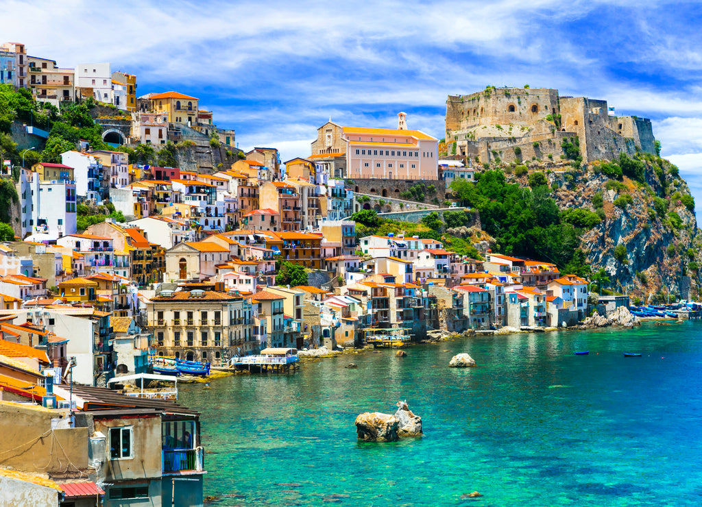 beautiful beaches and towns of Calabria - Scilla. Italian summer vacations.