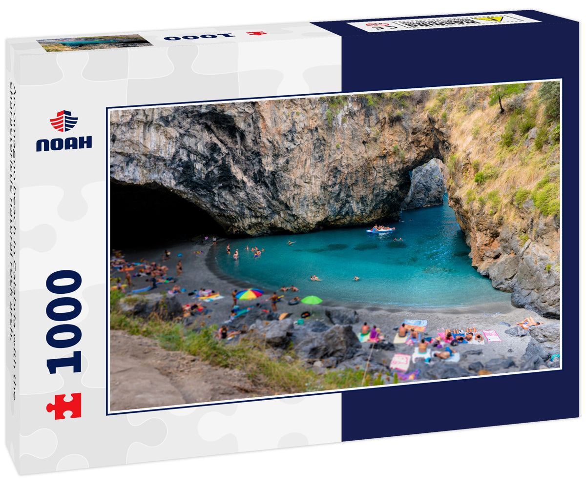 Arcomagno beach in Calabria with the characteristic natural rock arch.