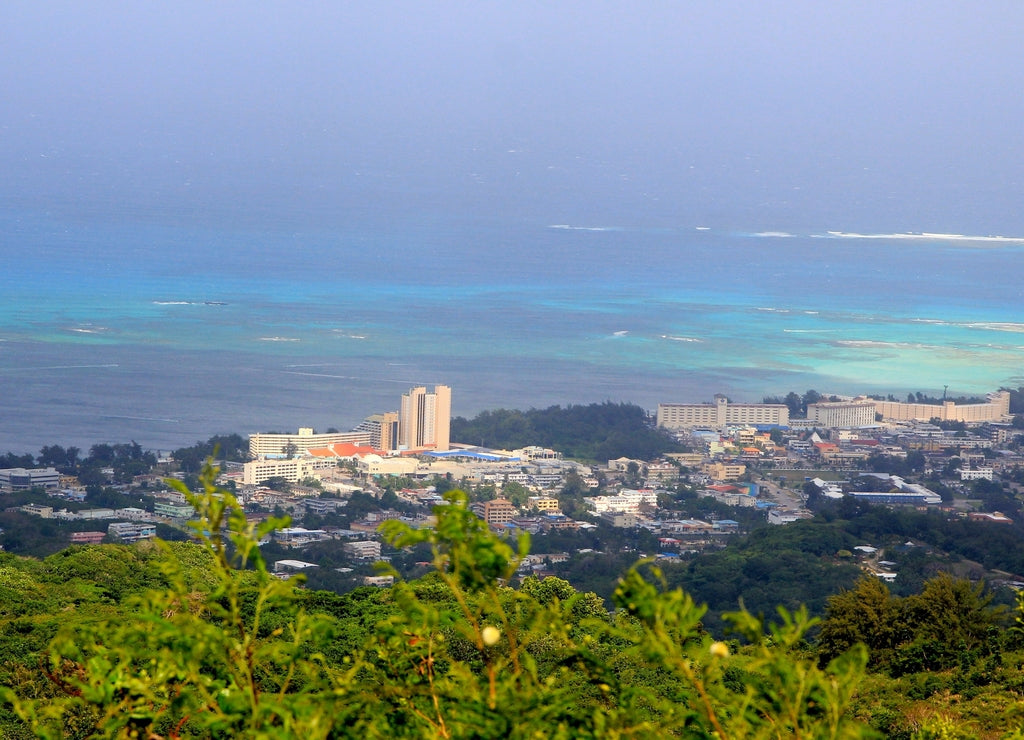 Aerial view of Garapan, Saipan seen from Mt Tapochao, Saipan's highest peak, Northern Mariana Islands