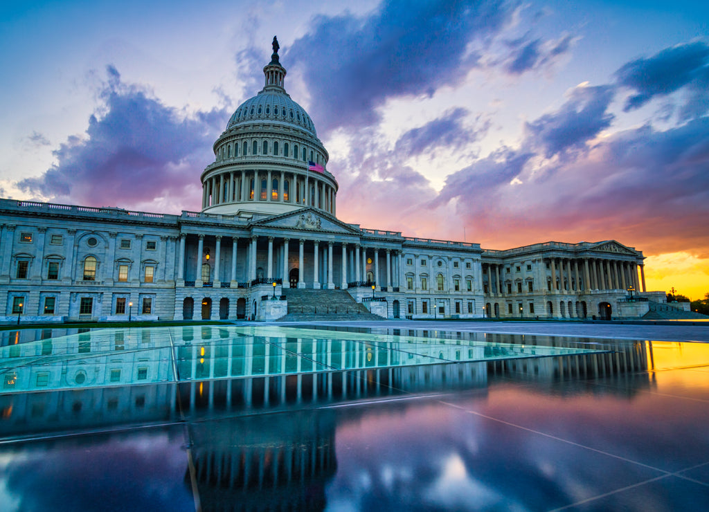 Dramatic sunset over the US capitol in Washington DC