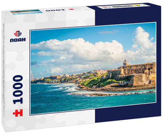 Panoramic landscape of historical castle El Morro along the coastline, San Juan, Puerto Rico