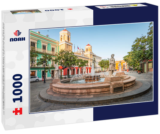 Plaza de Armas, town square with fountain in the city centre of Old San Juan, Puerto Rico