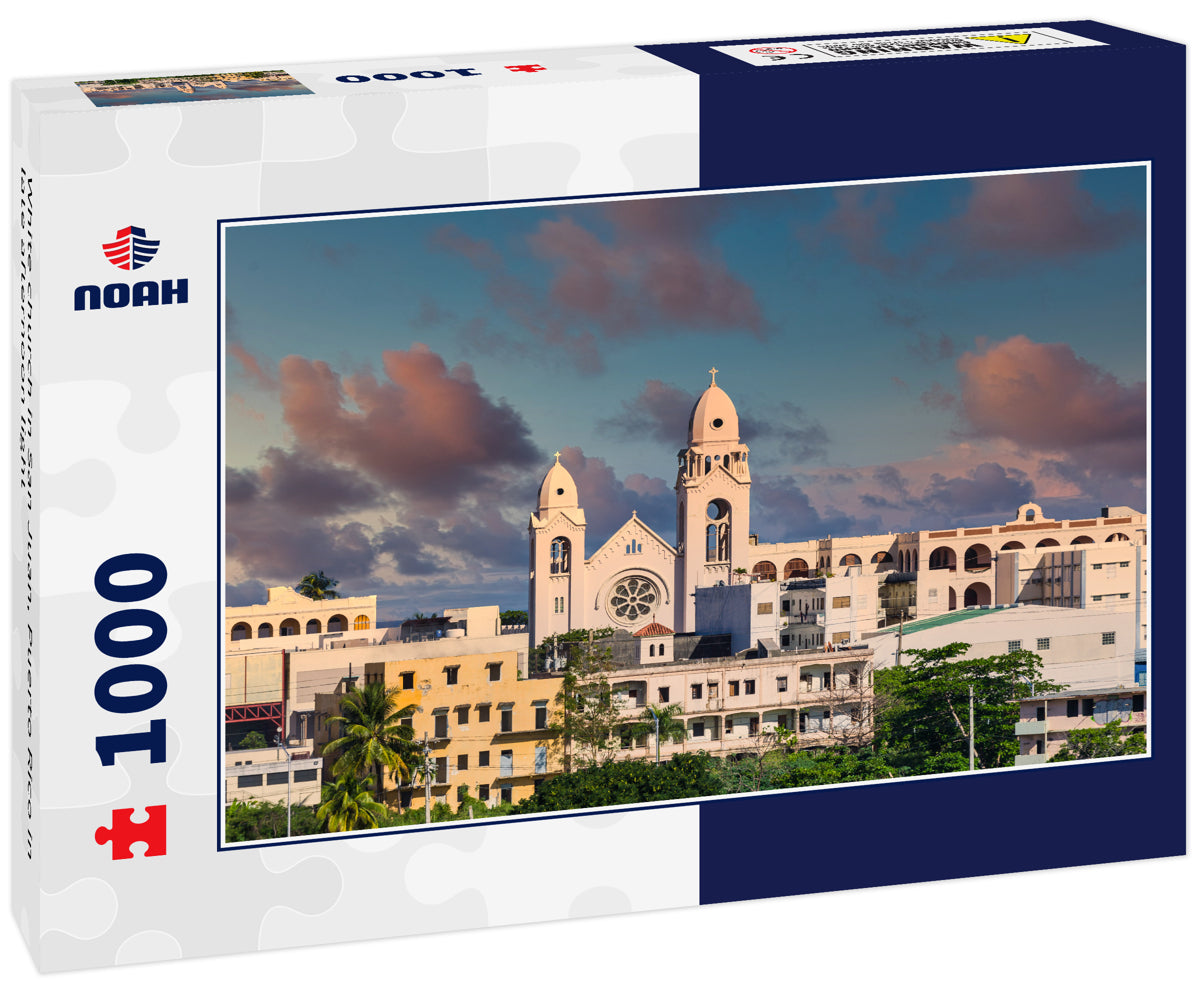 White church in San Juan, Puerto Rico in late afternoon light