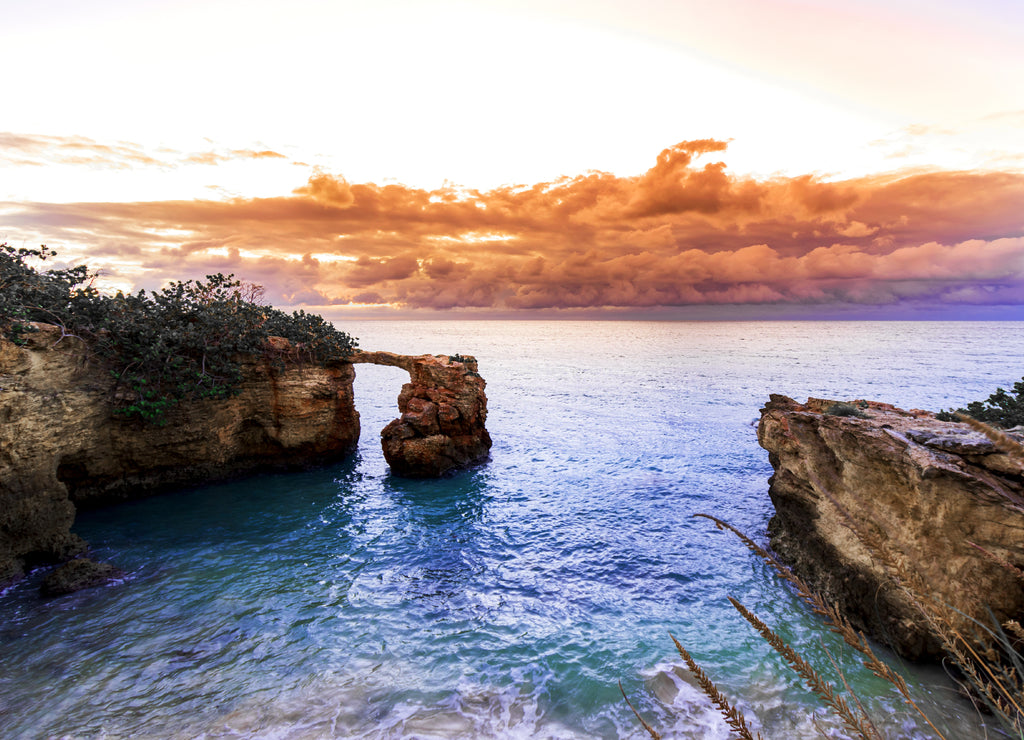 Wonderful landscape of Puente de Piedra Cabo Rojo Puerto Rico on the sunset