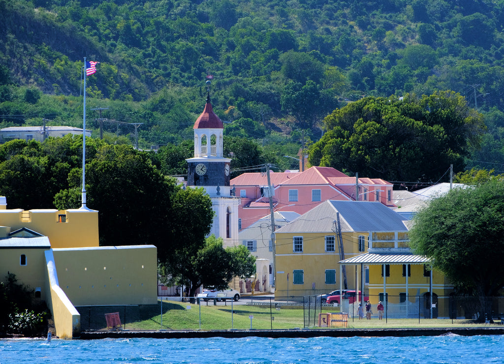 View of Christensted, St. Croix, US Virgin Islands with the steeple building in the background