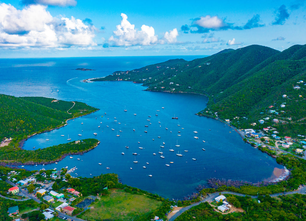 Aerial view of Coral Bay Harbor on St John in the U.S. Virgin Islands