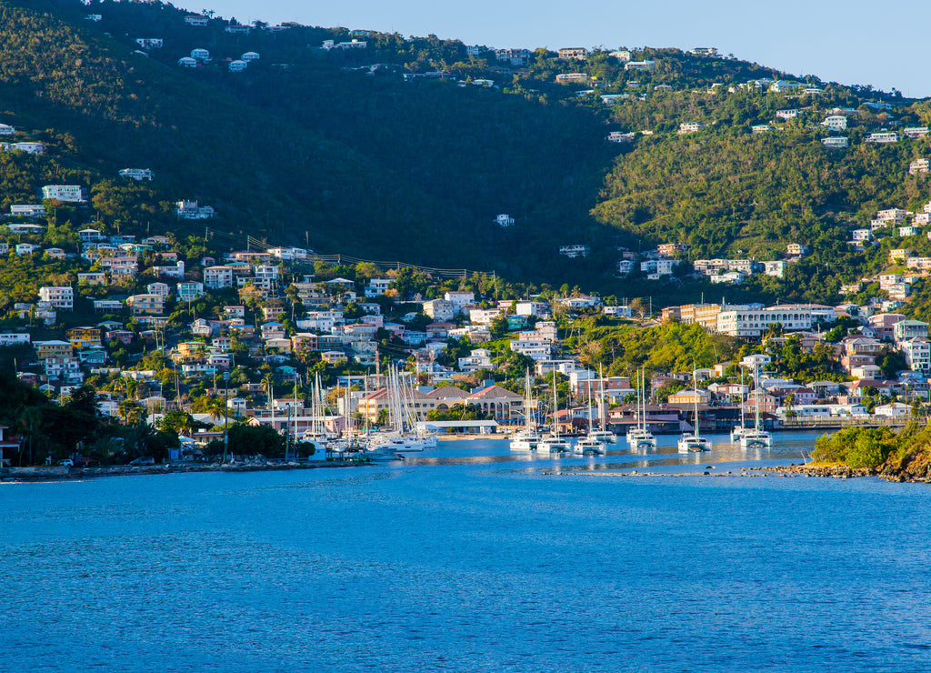 View of the bay with yachts of the island of St. Thomas, US Virgin Islands