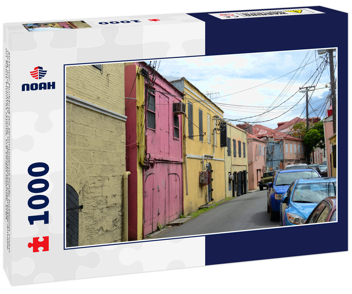 Historic Building on Dronningens Gade between Palm Pasg and Guttets Gade in downtown Charlotte Amalie on Saint Thomas Island, US Virgin Islands, USA