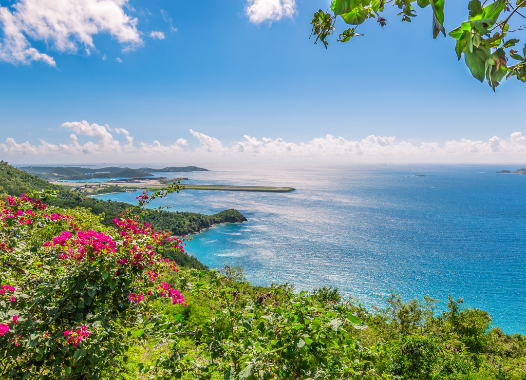Saint Thomas, US Virgin Islands. Brewers bay and Perseverance Bay. On the background airport strip in the ocean