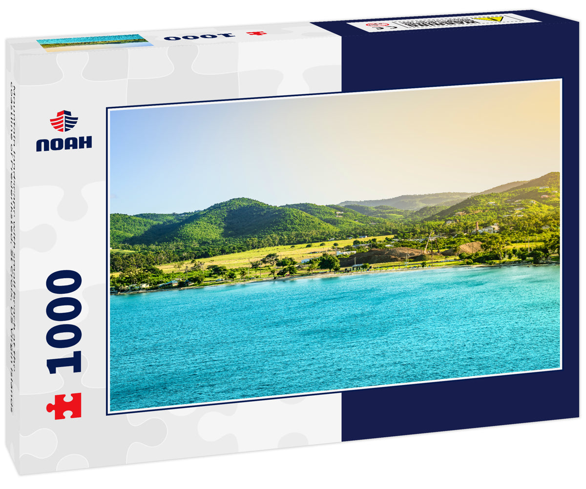 Mountain landscape with small beach at the coastline of Frederiksted, St Croix, US Virgin Islands