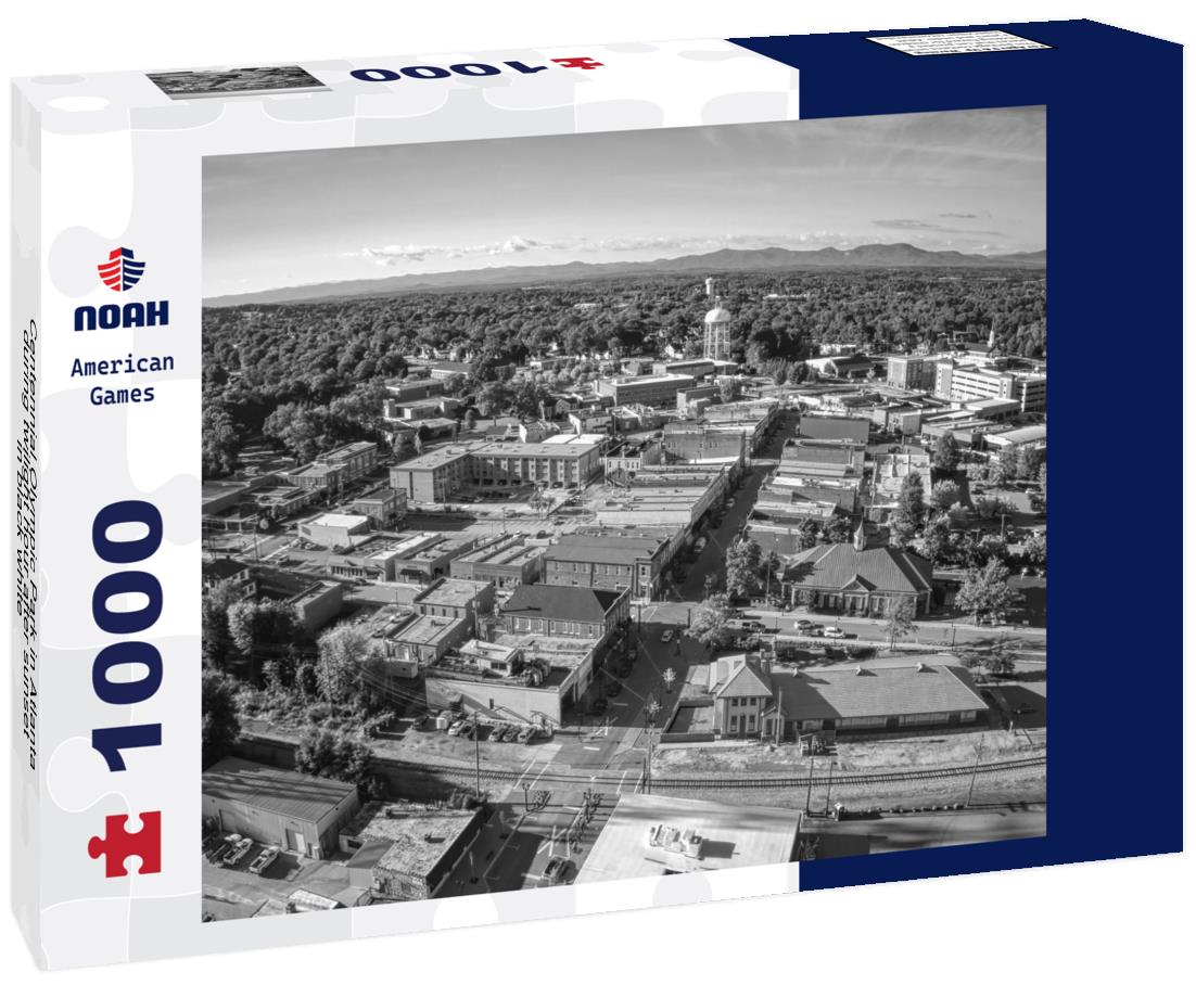 Noah Jigsaw Puzzle Centennial Olympic Park in Atlanta during twilight hour after sunset in black white 1000 pieces