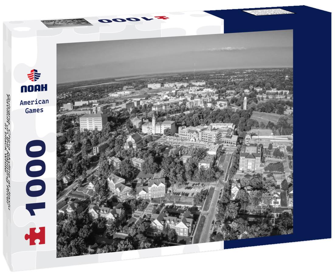 Noah Jigsaw Puzzle Guiyang, China skyline at Jiaxiu Pavilion on the Nanming River in black white 1000 pieces