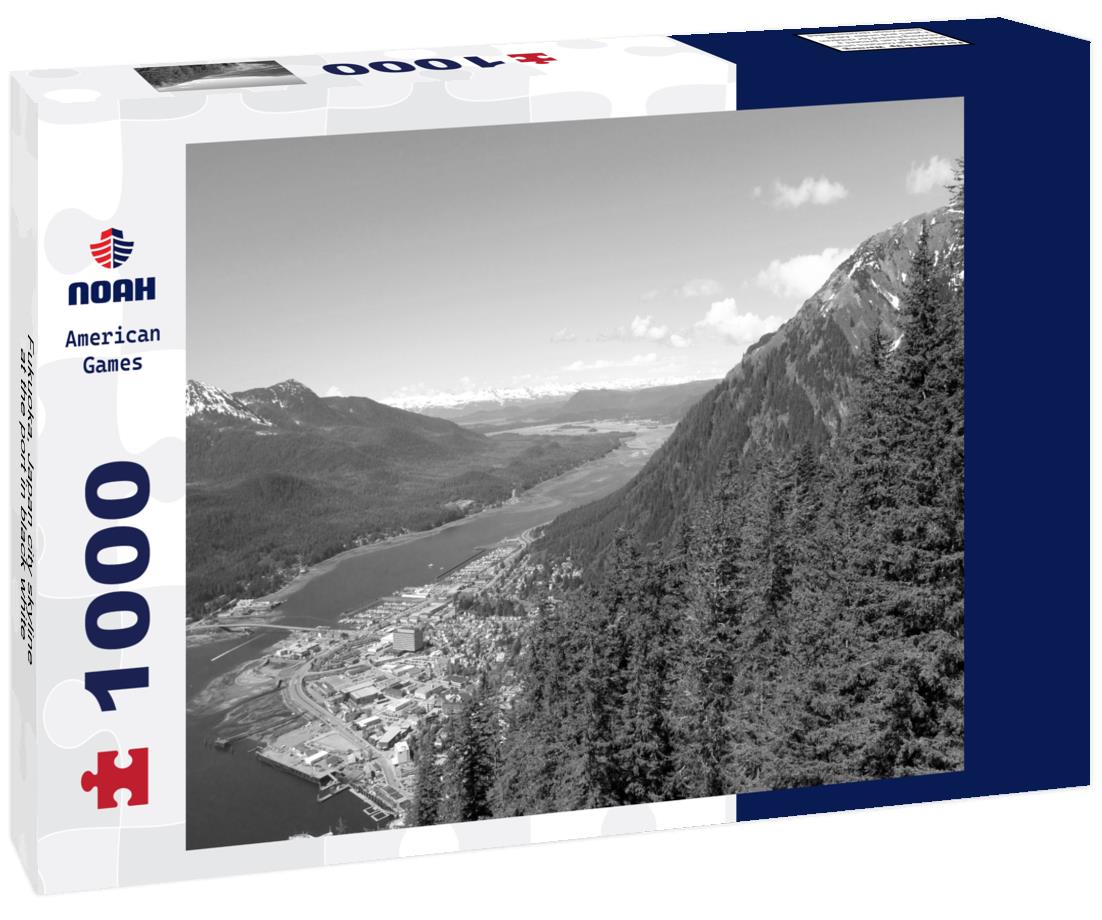 Noah Jigsaw Puzzle Fukuoka, Japan city skyline at the port in black white 1000 pieces