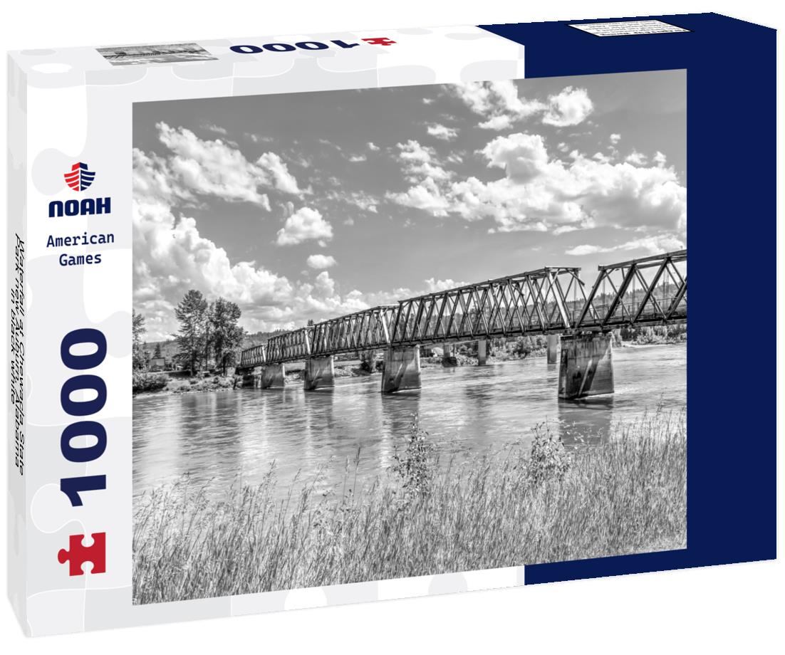 Noah Jigsaw Puzzle Waterfall at Chewacla State Park new Auburn, Alabama in black white 1000 pieces