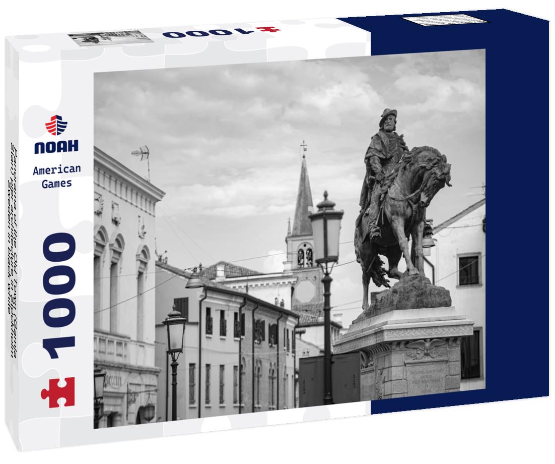 Noah Jigsaw Puzzle Panorama of the Old Town (Gamla Stan) pier architecture in Stockholm, Sweden in black white 1000 pieces