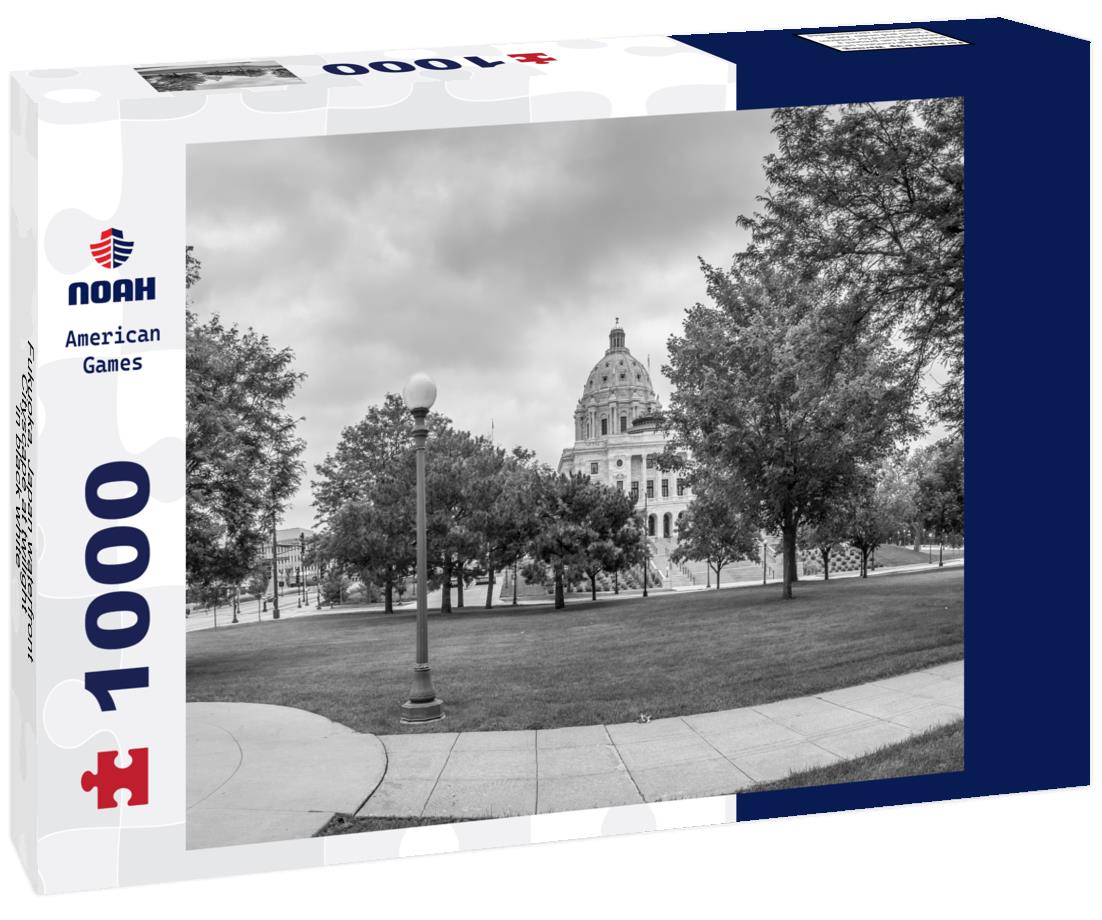 Noah Jigsaw Puzzle Fukuoka, Japan waterfront Cityscape at twilight in black white 1000 pieces