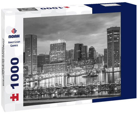 Noah Jigsaw Puzzle Philadelphia Skyline Panorama and Ben Franklin Bridge at dusk, USA in black white 1000 pieces