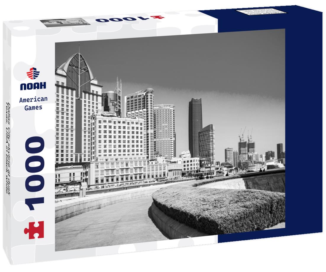 Noah Jigsaw Puzzle Dallas City skyline at dusk, Texas, USA in black white 1000 pieces