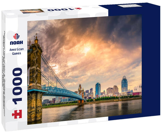 Noah Jigsaw Puzzle Panoramic view of John A. Roebling Suspension Bridge over the Ohio River and downtown Cincinnati skyline 1000 pieces