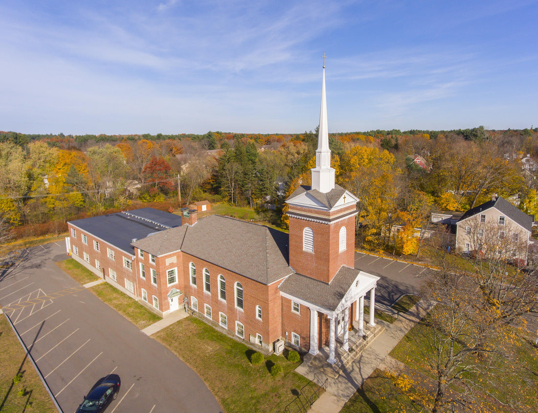 Noah Jigsaw Puzzle Tewksbury Congregational Church aerial view in historic town center in fall, Tewksbury, Massachusetts, MA 1000 pieces
