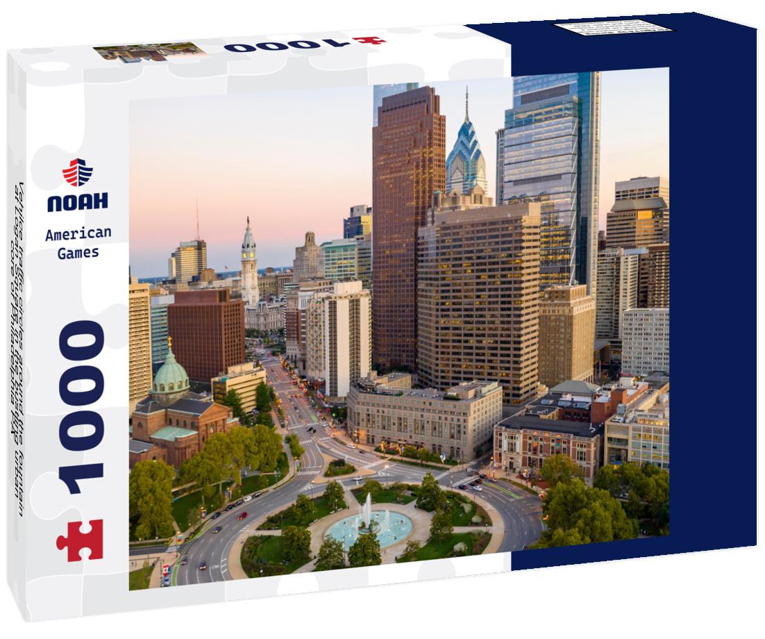 Noah Jigsaw Puzzle Vehilce traffic circles around the fountain at Logan Square in the bustling urban core of Philadelphia PA 1000 pieces