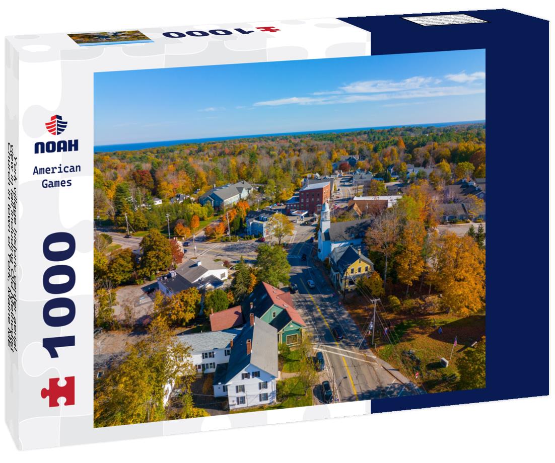 Noah Jigsaw Puzzle York village historic center aerial view in fall including Old Methodist Church in town of York, Maine ME 1000 pieces