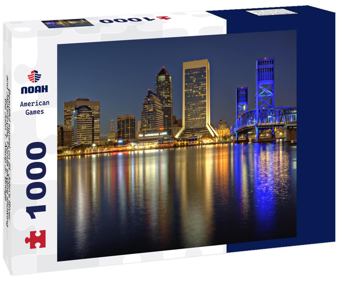 Noah Jigsaw Puzzle Beautiful sunset on St. John's River and Jacksonville, Florida skyline showing the John T. Alsop Jr. Bridge 1000 pieces