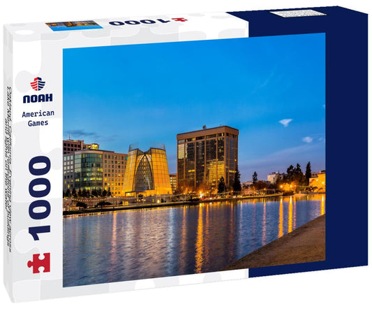 Noah Jigsaw Puzzle Oakland, California. Evening view across Lake Merritt with reflections of buildings and lights on the water 1000 pieces