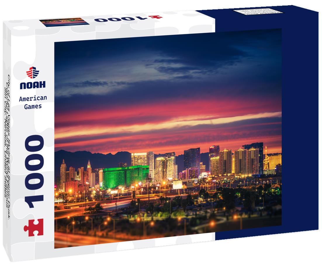 Noah Jigsaw Puzzle City of Las Vegas Skyline at Scenic Dusk. Colorful Lights of the World Famous Sin City. Nevada, United States 1000 pieces